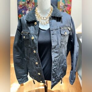 Born fly coated black denim/ jean jacket with gold hardware
